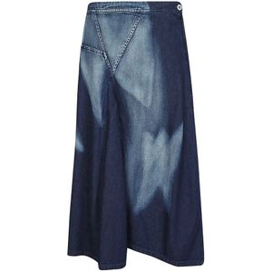 Yohji Yamamoto, Rokken, Dames, Blauw, S, Denim, Denim indigo rok met driehoekig kruisstuk