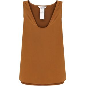 Max Mara, Tops, Dames, Bruin, XL, Zijden Bruine T-shirts en Polos