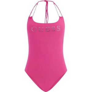 Guess, Badkleding, Dames, Roze, XL, Polyester, Logo Badpak met Verwijderbare Vulling