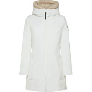 Dekker, Mantels, Dames, Wit, 2Xs, Nylon, Stretch Nylon Aansluitende Hoodie Jas