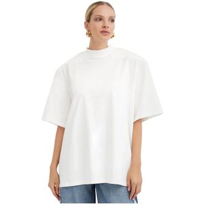 The Attico, Tops, Dames, Wit, XS, Katoen, Katoenen jersey T-shirt met chique schoudervullingen