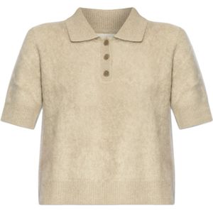 Lisa Yang, Truien, Dames, Beige, M, Kasjmier, Top met kraag