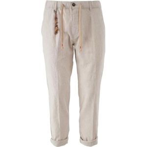 YES Zee, Broeken, Heren, Beige, W34, Katoen, Beige Linnen Katoenen Broek Leren Sleutelhanger
