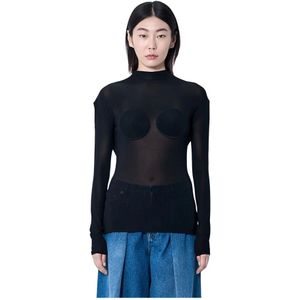 Jean Paul Gaultier, Tops, Dames, Zwart, L, Mesh Conische Top met Cirkelvormige Motieven