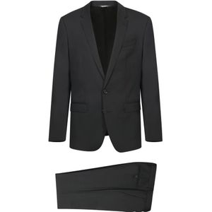 Dolce & Gabbana, Pakken, Heren, Zwart, L, Wol, Elegant Zwart Pak Met Revers