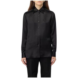 Tom Ford, Blouses & Shirts, Dames, Zwart, M, Satijn, Zwarte Zijden Satijnen Blouse Shirt