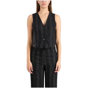 Msgm, Jassen, Dames, Zwart, S, Wol, Lurex Wool Gilet Slim Fit