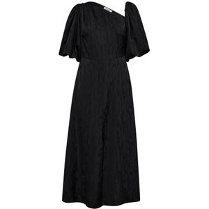 Co'Couture, Kleedjes, Dames, Zwart, M, Polyester, Asymmetrische Zwarte Jurk met Pofmouwen