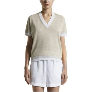 Peserico, Truien, Dames, Beige, 2Xs, Katoen, Linnen katoen Lurex jersey