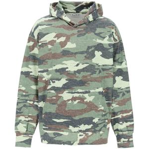 Acne Studios, Sweatshirts & Hoodies, Heren, Groen, L, Katoen, Oversized Camo Sweatshirt met Strass Logo