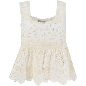 Ermanno Scervino, Tops, Dames, Wit, S, Katoen, Cotton Macramé Lace Floral Top
