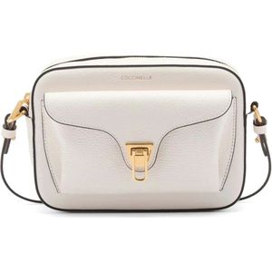 Coccinelle, Tassen, Dames, Wit, ONE Size, Leer, Witte Camera Tas met Metalen Sluiting