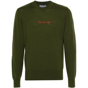 Versace Jeans Couture, Truien, Heren, Groen, M, Wol, Groene Wollen Sweatshirt Sweaters Hoodies