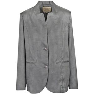 Alessia Santi, Jassen, Dames, Grijs, M, Linnen, Linnen blazer met gewatteerde schouders