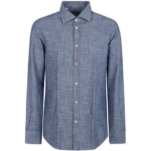 Eleventy, Overhemden, Heren, Blauw, L, Denim, Klassieke Franse Kraag Denim Overhemd