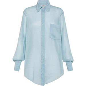 Forte Forte, Blouses & Shirts, Dames, Blauw, S, Katoen, Lange mouw katoen en zijden overhemd