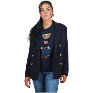 Ralph Lauren, Jassen, Dames, Blauw, S, Katoen, Dubbellaags blazer jasje dames - 2, Blauw