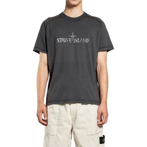 Stone Island, Tops, Heren, Grijs, S, Houtskool Logo Print Raglan Mouw T-Shirt