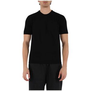 Roberto Collina, Tops, Heren, Zwart, M, Katoen, Katoenen Crepe T-shirt met Ribafwerking