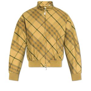Burberry, Jassen, Heren, Groen, M, Katoen, Bomberjack met ruitpatroon en ritssluiting