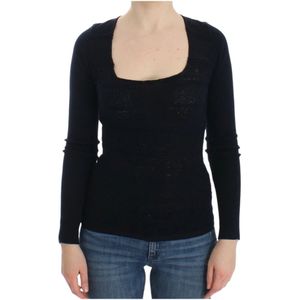 Ermanno Scervino, Truien, Dames, Blauw, M, Wol, Blauwe wollenmix longsleeve trui