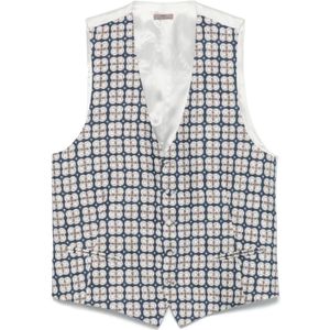Lady Anne, Pakken, Heren, Veelkleurig, L, Blauw Jacquard Vest met Voorknoppen