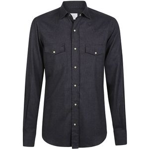 Eleventy, Overhemden, Heren, Zwart, 2Xl, Katoen, Lyocell Katoenen Overhemd
