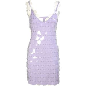 Rabanne, Kleedjes, Dames, Paars, S, Pailletten, Metallic Jurk met V-Hals en Pailletten