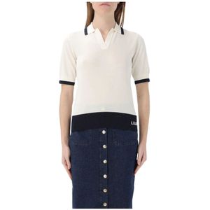 Liu Jo, Truien, Dames, Wit, L, Stijlvolle Gebreide Polo Shirt met Tipping