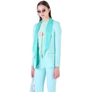 Silvian Heach, Jassen, Dames, Groen, XS, Leer, Blazer met sjaalkraag en zijzakken