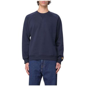 Carhartt Wip, Sweatshirts & Hoodies, Heren, Blauw, XL, Katoen, Klassieke Blauwe Crew Neck Sweatshirt