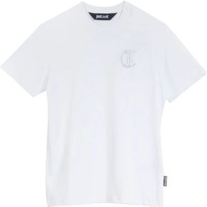 Just Cavalli, Tops, Heren, Wit, M, Katoen, Geborduurd Lurex T-shirt in het wit