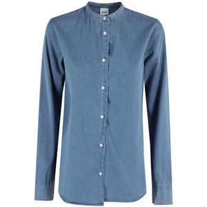Aspesi, Blouses & Shirts, Dames, Blauw, M, Denim, Denim shirt met opstaande kraag