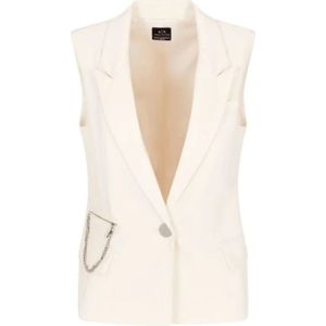 Emporio Armani, Jassen, Dames, Beige, M, Single-breasted vest met hangende ketting