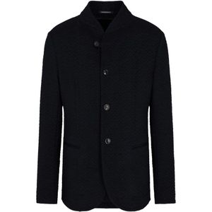 Emporio Armani, Jassen, Heren, Blauw, M, Wol, Blauwe Wollen Blazer Guru Kraag