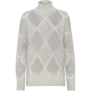 Brunello Cucinelli, Truien, Dames, Grijs, M, Wol, Turtleneck Trui