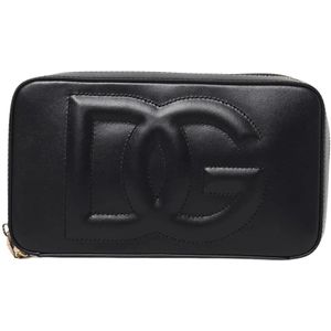 Dolce & Gabbana, Tassen, Dames, Zwart, ONE Size, Leer, Gewatteerde Clutch Tas