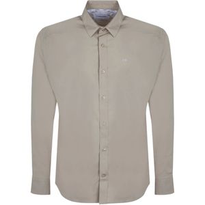 Calvin Klein, Overhemden, Heren, Beige, XS, Katoen, Monogram Geborduurd Poplin Overhemd