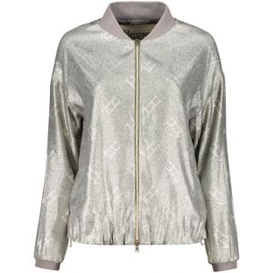 Herno, Jassen, Dames, Grijs, XS, Polyester, Bomberjack met rits en jacquardlogo