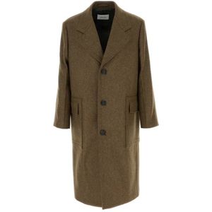 Salvatore Ferragamo, Mantels, Heren, Bruin, M, Wol, Gemêleerde Modderkleurige Wollen Jas