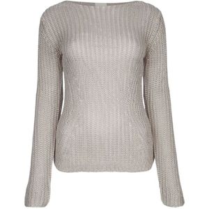 Calvin Klein, Truien, Dames, Grijs, S, Zilveren Trui Boothals Lange Mouwen