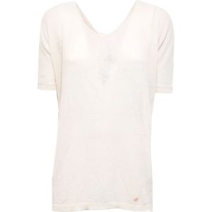 Woolrich, Tops, Dames, Wit, S, Linnen, Linnen Crew Neck Ivoor Shirt