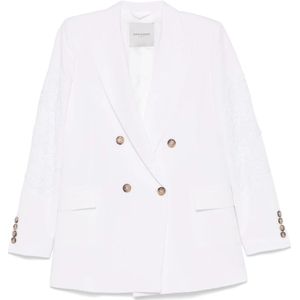 Ermanno Scervino, Jassen, Dames, Wit, S, Witte Double-Breasted Jas met Schoudervullingen