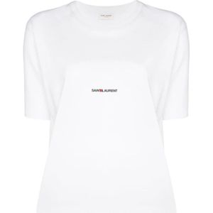 Saint Laurent, Tops, Dames, Wit, XL, Katoen, Rive Gauche T-shirt