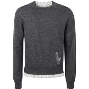 Maison Margiela, Truien, Heren, Grijs, S, Wol, Ronde Gebreide Pullover