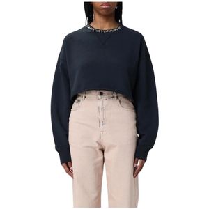 Golden Goose, Sweatshirts & Hoodies, Dames, Zwart, S, Katoen, Zwarte Sweatshirt met Versierde Halslijn