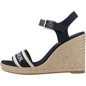 Tommy Hilfiger, Schoenen, Dames, Blauw, 39 EU, Hoge sleehak sandalen met geweven banden