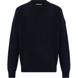 Moncler, Truien, Heren, Blauw, M, Wol, Wollen trui met ronde hals van kasjmier