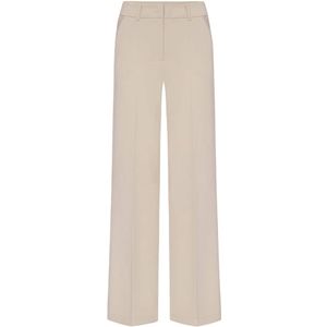 Cambio, Broeken, Dames, Beige, L, Polyester, Stretch Microstructure Straight Leg Pants