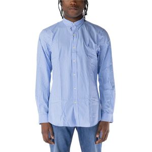 Polo Ralph Lauren, Overhemden, Heren, Blauw, M, Katoen, Gestreept overhemd met geborduurd logo
